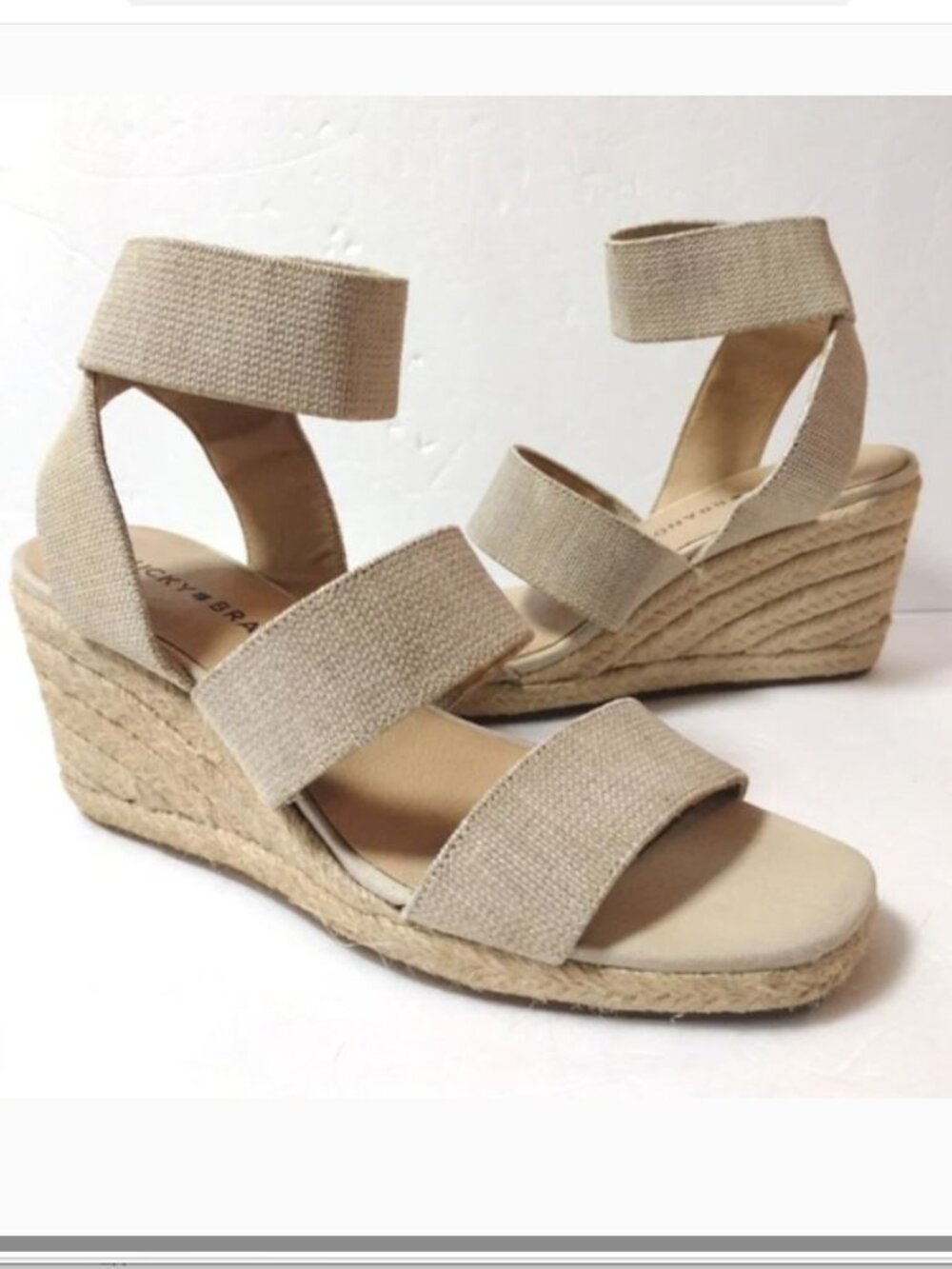 NEW - SIZE 8 - ANKLE STRAP WEDGE ESPADRILLE SANDAL WHEAT TAN NEUTRAL LOW HEEL
